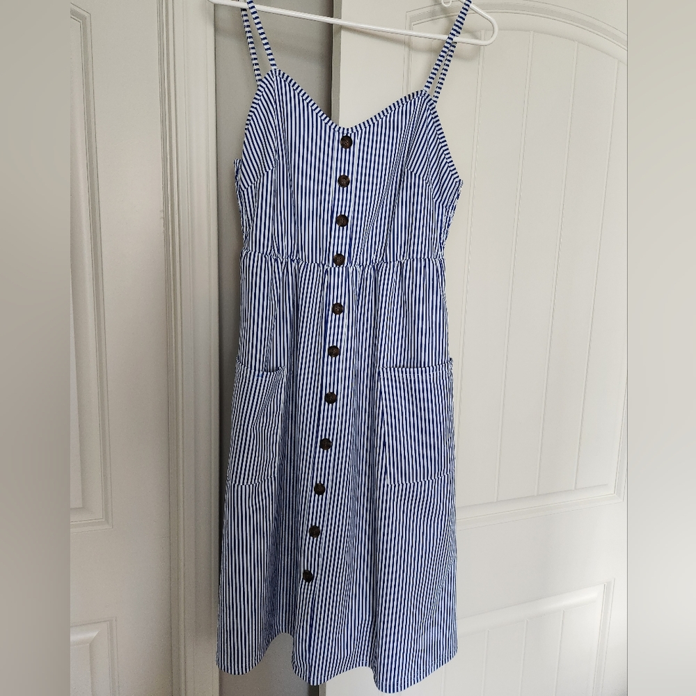 Women's Blue and White Striped Dress